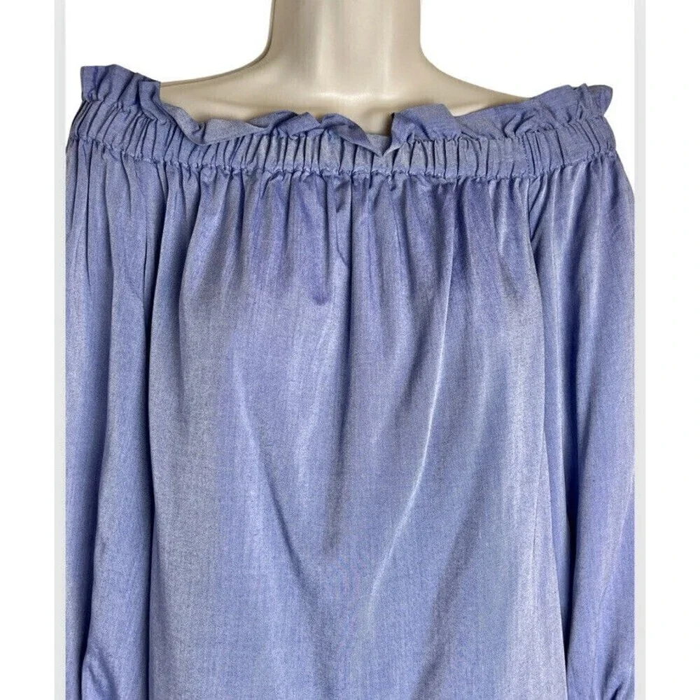 Banana Republic Womens Blue Chambray Off The Shoulder Top Size S Puff Sleeve